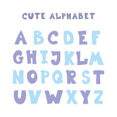 Doodle hand drawn style outline colorful letters of English alphabet, cute funny decorative font, lettering.