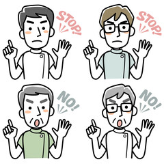 制止する男性医療従事者