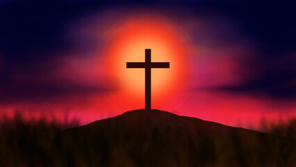 Digital Painting Christian Background. Crucifixion Of Jesus Christ illustration. You can use this asset for your content like as Worship, Card, Banner, Live Streaming, Presentation, Webinar anymore.
