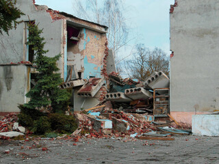 Destroyed building after bombardment by Russian planes