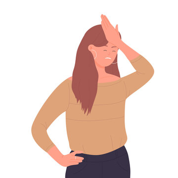Annoyed woman facepalm gesture isolated illustration. Disappointed annoyed lady and shame feeling cartoon