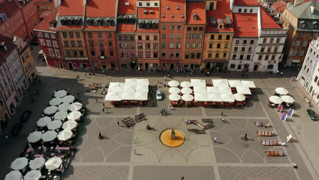 Aerial view of the old town in Warsaw, Poland.