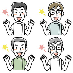 ガッツポーズをする男性医療従事者