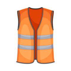 Orange Warning Vest with Reflective Band as Uniform and Workwear Clothes Vector Illustration
