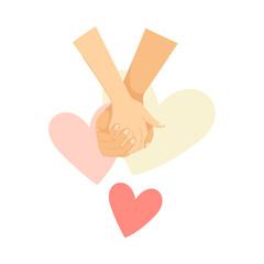 Valentines Day with Two Human Hands Holding Together and Heart Vector Illustration