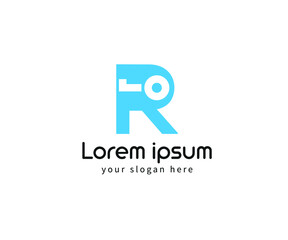 Key with letter R logo design