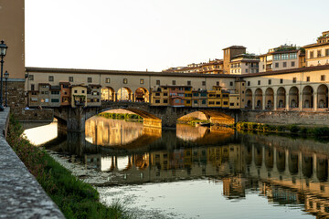 Fototapeta premium Ponte Vecchio bridge, medieval landmark on Arno river, Florence, Tuscany, Italy