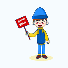 Ukraine children reject war, protest against war, stop the ukraine war, vector illustration
