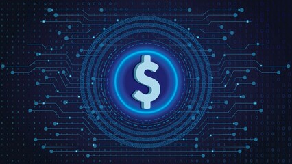 USD Coin Crypto blockchain crypto currency digital encryption, Digital money exchange, Technology global network connections on a Blue background concept.