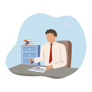 Businessman, manager, consultant at work. Offer to sign a contract. Flat Design Vector illustration.