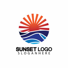 Sunset beach logo  symbol vector illustration design template.