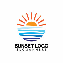 Sunset beach logo  symbol vector illustration design template.