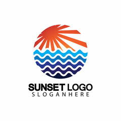 Sunset beach logo  symbol vector illustration design template.