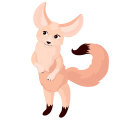 Obraz na płótnie Canvas Vector illustration isolated on white background. A cute sand-colored fennec fox stands on its hind legs. Character in cartoon style.