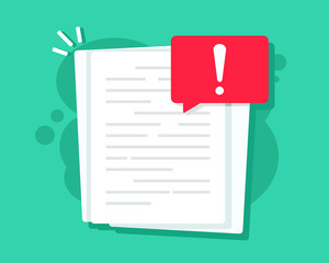 Document with exclamation mark. File document with error notification. Vector illustration