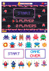 Retro pixel space game interface