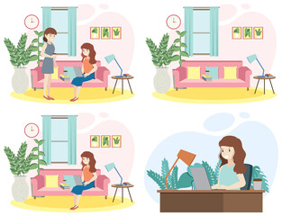 Fototapeta premium People working at coworking space simple flat design