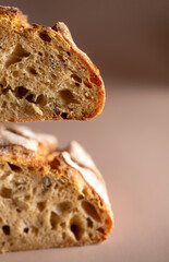 A loaf of bread on the table, sliced bread. High quality photo