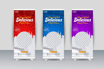 Fast food roll up banner restaurant menu template Design. Food roll up banner for a restaurant