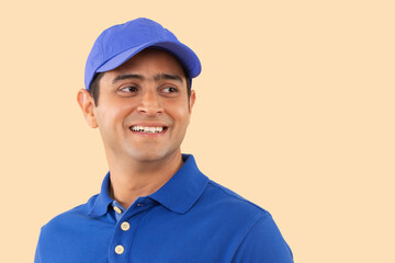 Close-up portrait of a courier delivery boy