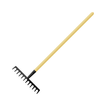 A rake. An agricultural tool used for raking, raking, felling or raking. A garden tool. Vector illustration isolated on a white background for design and web.
