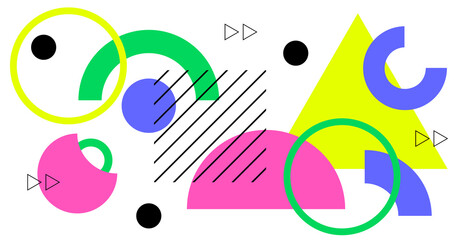 Abstract geometric background. Bauhaus, Memphis minimalist retro poster graphic vector illustration. Abstract trendy pattern of square and round shapes.