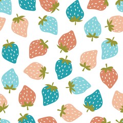 Doodle in fresh fruit healthy food style. Vector seamless bright pattern strawberry  on a white background.