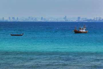 tropical beach and blue sky in nature                                                             