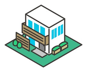 シンプルで使いやすいアイソメの建物のベクターイラスト素材／家／不動産／ビル／アイソメトリック
