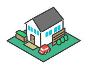 シンプルで使いやすいアイソメの建物のベクターイラスト素材／家／不動産／ビル／アイソメトリック
