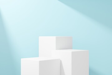 Podium on blue abstract background.