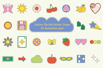 Outline 70s 80s Sticker Shape Illustartion Set