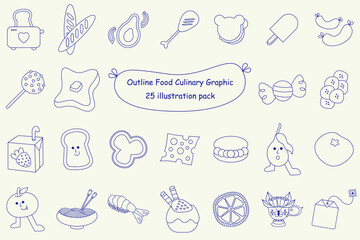 Fototapeta premium Outline Food Culinary Graphic Illustration Set