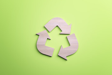 White recycle sign on green background. Reuse and waste concept. 3D Rendering.