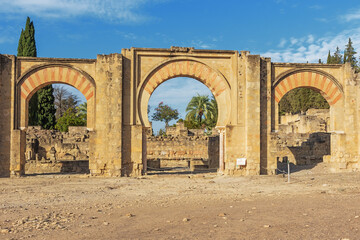 Fototapeta na wymiar Frontal view of the great eastern portico in Medina Azahara, an archaeological site just outside Cordoba