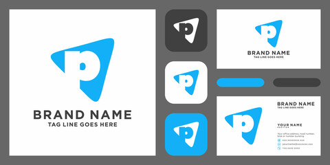 letter P rounded triangle shape icon logo with business card template