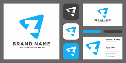 letter Z rounded triangle shape icon logo with business card template