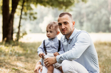 Fototapeta premium Father and son having fun outdoors