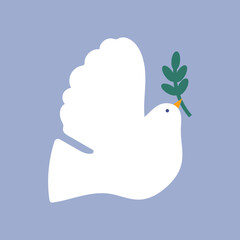 Peace dove with olive branch. Hand drawn vector illustration. Isolated.