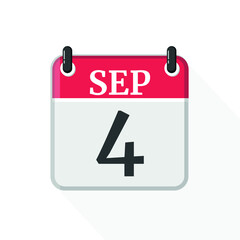 September 4 Calendar Icon. Calendar Icon with white background. Flat style. Date, day and month.