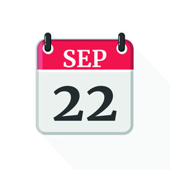 September 22 Calendar Icon. Calendar Icon with white background. Flat style. Date, day and month.