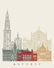 Crédence de cuisine en verre imprimé Anvers Antwerp skyline poster