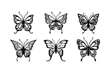 Set of line art butterflies, monochrome illustration butterflies