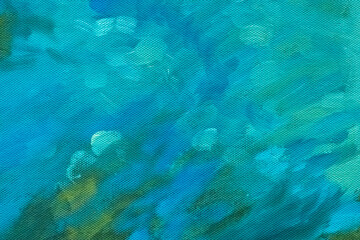 Abstract art background blue and cerulean colors. Watercolor painting on canvas with turquoise gradient.