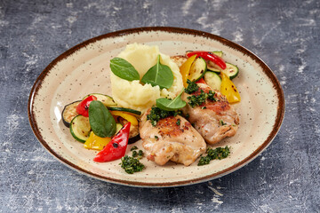 chicken with mashed potato and vegetables