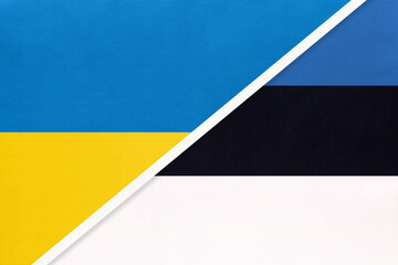 Ukraine and Estonia, symbol of country. Ukrainian vs Estonian national flags