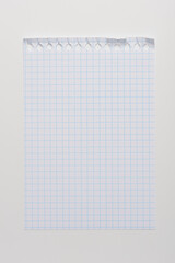 Hoja de libreta arrancada sobre fondo blanco