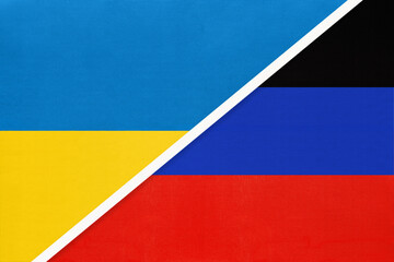 Ukraine and Donetsk People's Republic, symbol of country. Ukrainian vs DNR national flags