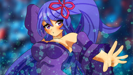Obraz na płótnie Canvas Cute anime girl in a fighting pose, she has long hair wide horizontal format wallpaper