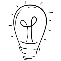 light bulb - a symbol of a new idea, vector isolated element in doodle style, black outline, white background